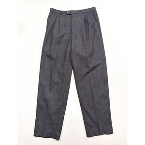 vtg 80s Gray Black Stripe 32x31 Pleated High Waisted Dress Suit Pants Mens